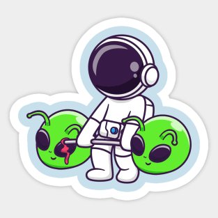 Cute Astronaut Lifting Alien Head Barbell Cartoon Sticker